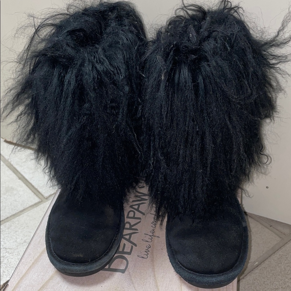 BearPaw Kid's Suede/Wool/Lamb Black Winter Boots - Size 3